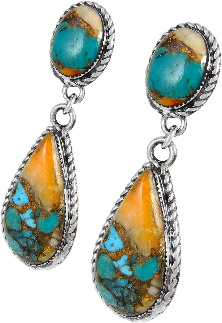Spiny Oyster Turquoise Earrings in 925 Sterling Silver (Select style)