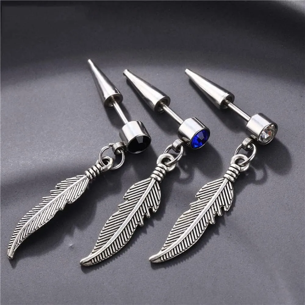 Stainless Steel Crystal CZ Faith Cross Threader Dangle Stud Earrings Hypoallergenic Punk Style Earring