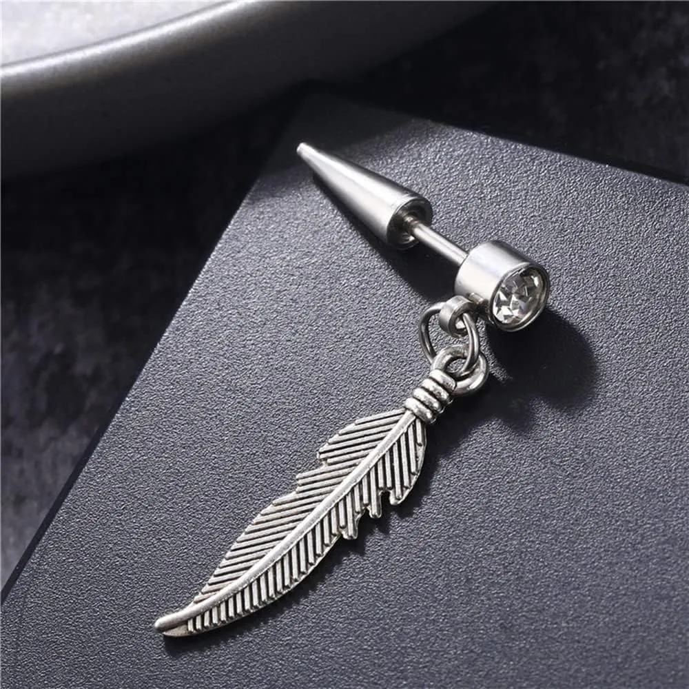 Stainless Steel Crystal CZ Faith Cross Threader Dangle Stud Earrings Hypoallergenic Punk Style Earring