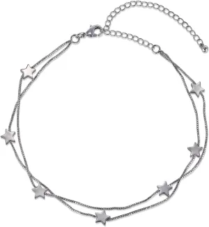 Stainless Steel Dainty Double Layered Anklets for Women Star Anklet Adjustable Anklet Jewelry Gifts for Women