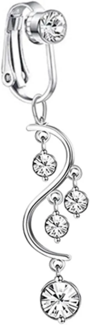 Stainless Steel Navel Ring Non Piercing Belly Button Ring Rhinestones Dangle Fake Belly Rings for Women