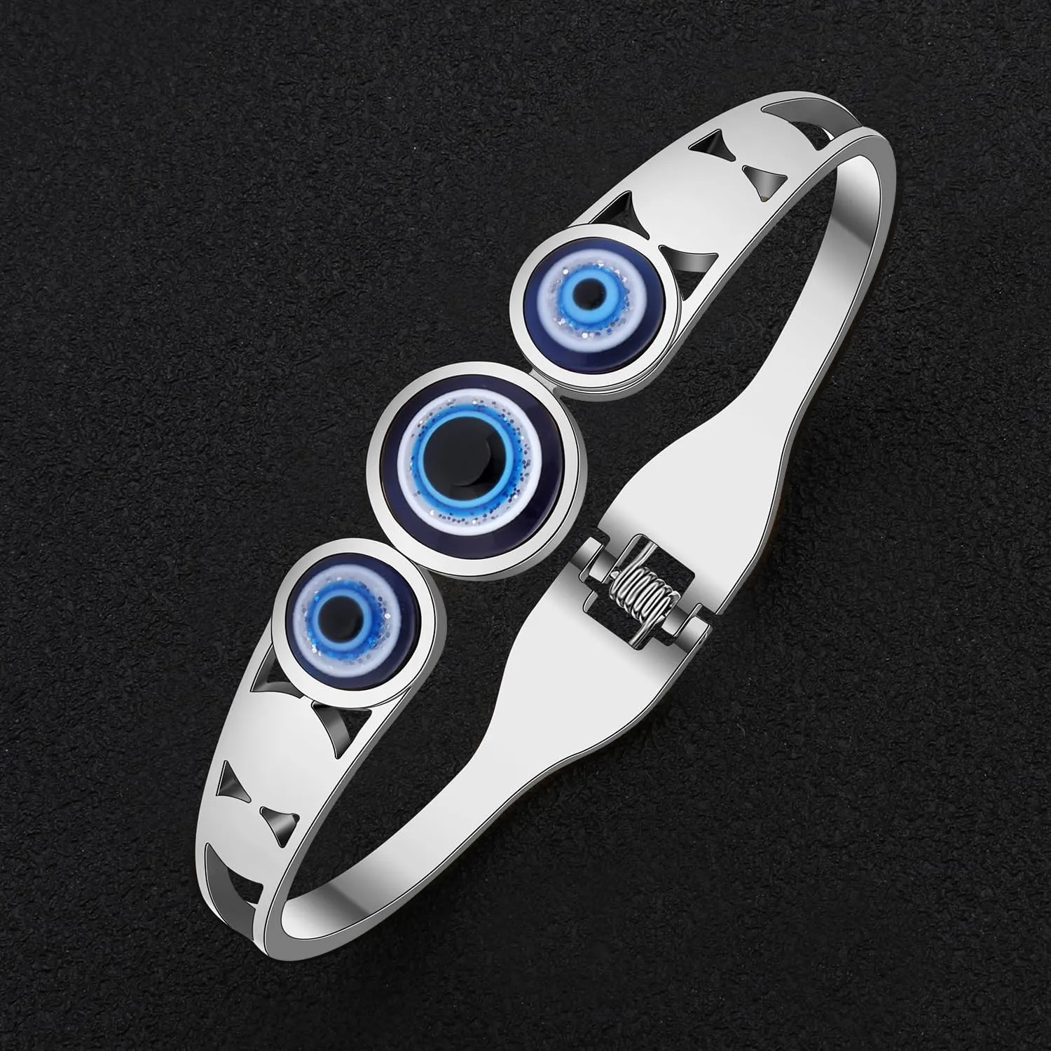 Stainless Steel Rhinestone Blue Evil Eye Bracelets Cuff Hollow Out Bangle 18K Gold Silver Plated Eye-catching Jewelry For Women Gifts