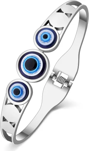 Stainless Steel Rhinestone Blue Evil Eye Bracelets Cuff Hollow Out Bangle 18K Gold Silver Plated Eye-catching Jewelry For Women Gifts