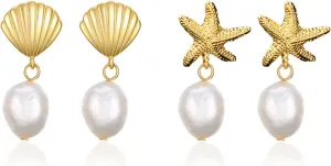 Starfish Earrings Gold Shell Dangle Earrings Women Beach Fashion Summer Beach Vacation Essentials Outfits for Women Beachy Ocean Jewelry Gifts