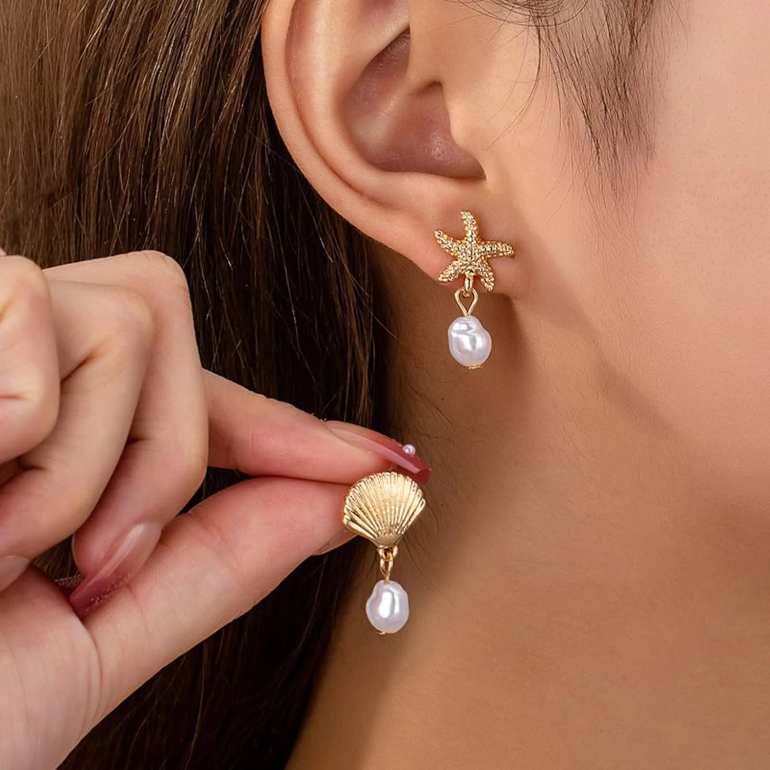Starfish Earrings Gold Shell Dangle Earrings Women Beach Fashion Summer Beach Vacation Essentials Outfits for Women Beachy Ocean Jewelry Gifts