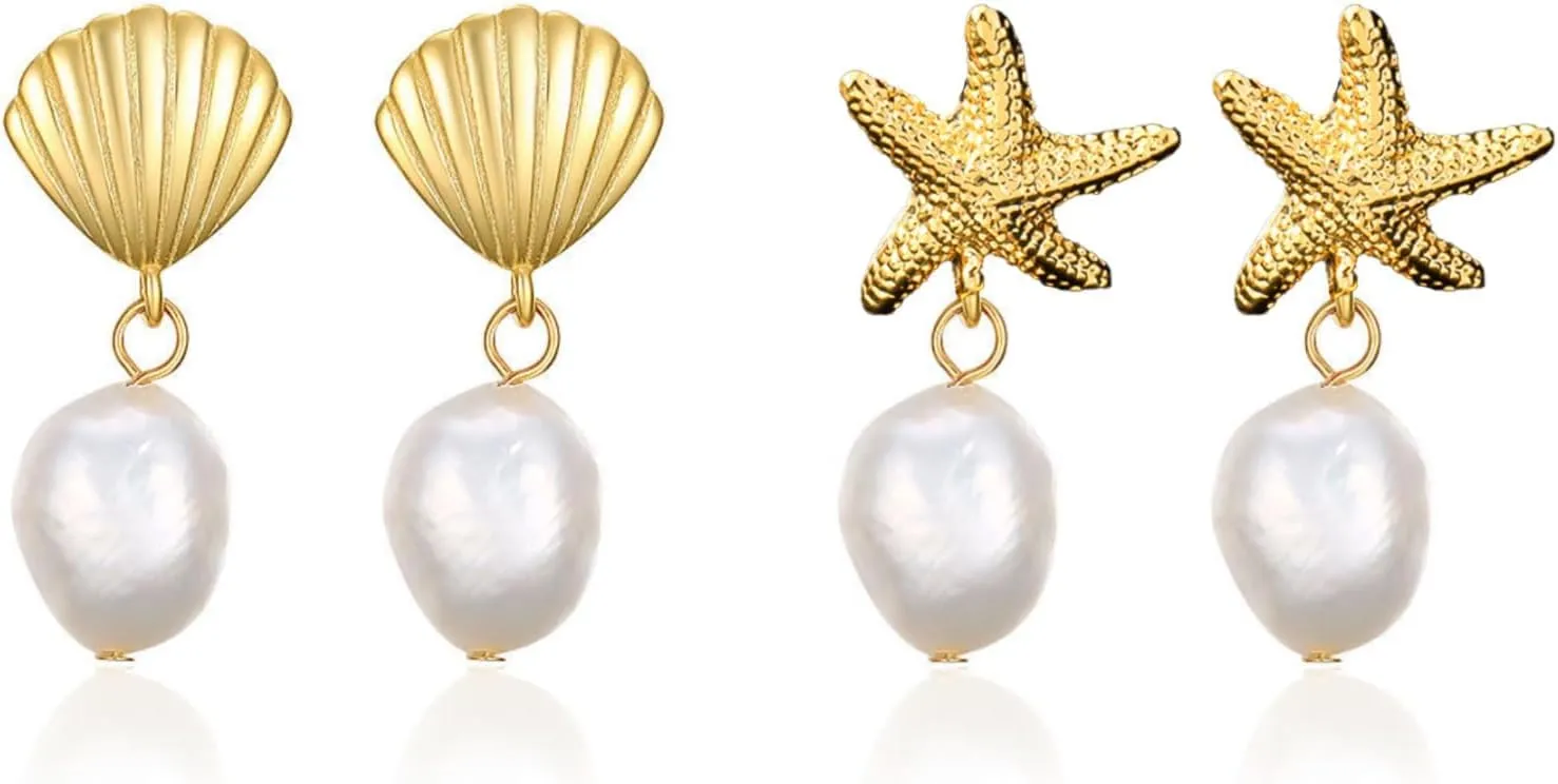 Starfish Earrings Gold Shell Dangle Earrings Women Beach Fashion Summer Beach Vacation Essentials Outfits for Women Beachy Ocean Jewelry Gifts