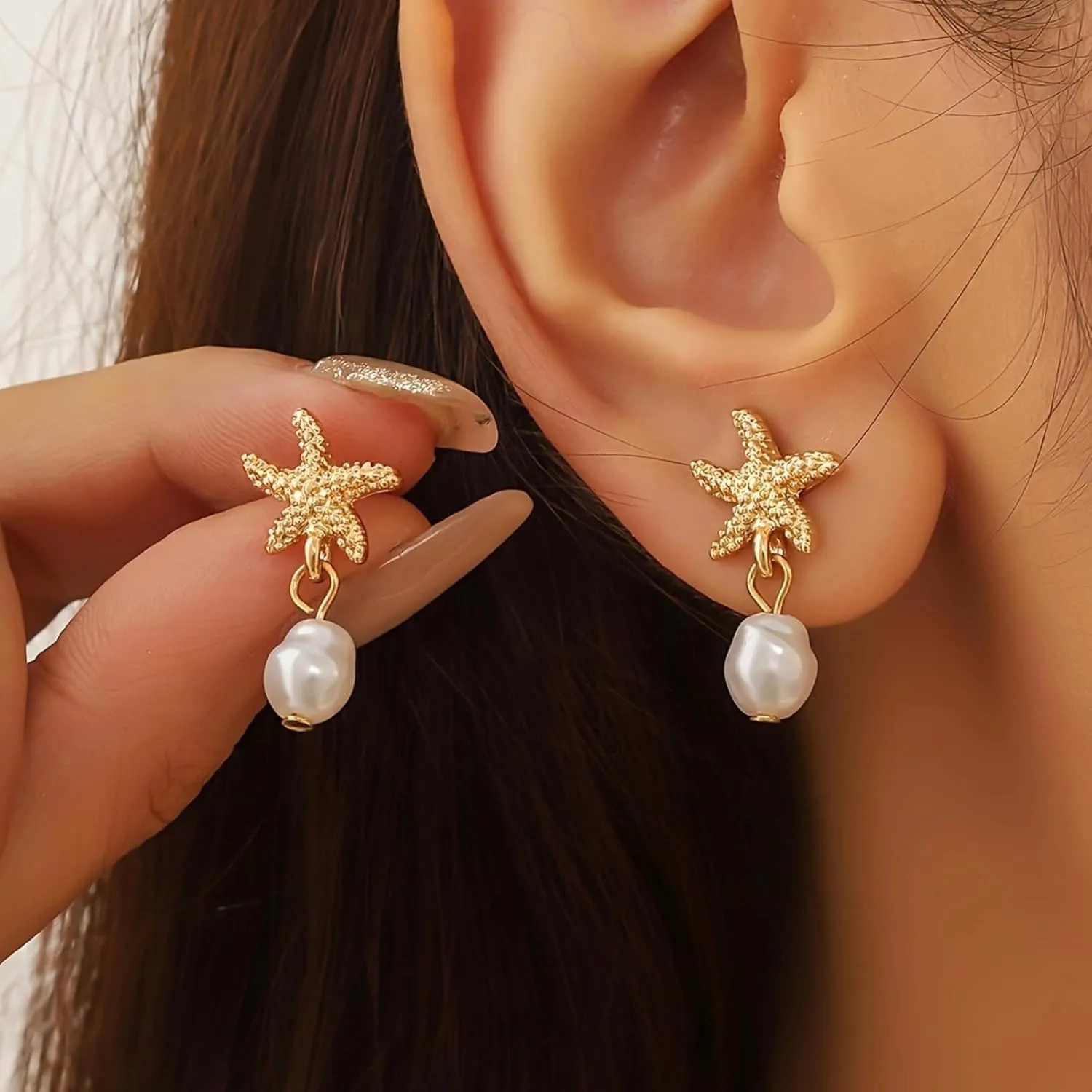 Starfish Earrings Gold Shell Dangle Earrings Women Beach Fashion Summer Beach Vacation Essentials Outfits for Women Beachy Ocean Jewelry Gifts