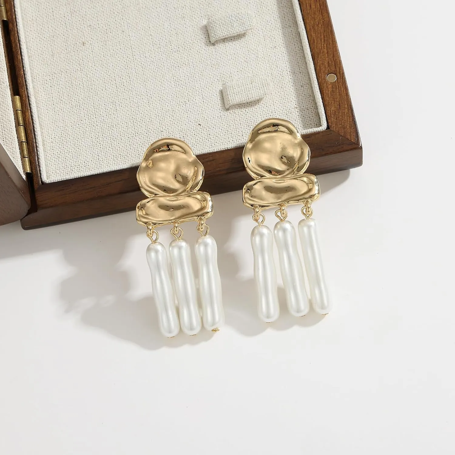 Statement Pearl Dangle Earrings,Gold and Large Pearl,Luxury Chandelier Organic Style Earrings