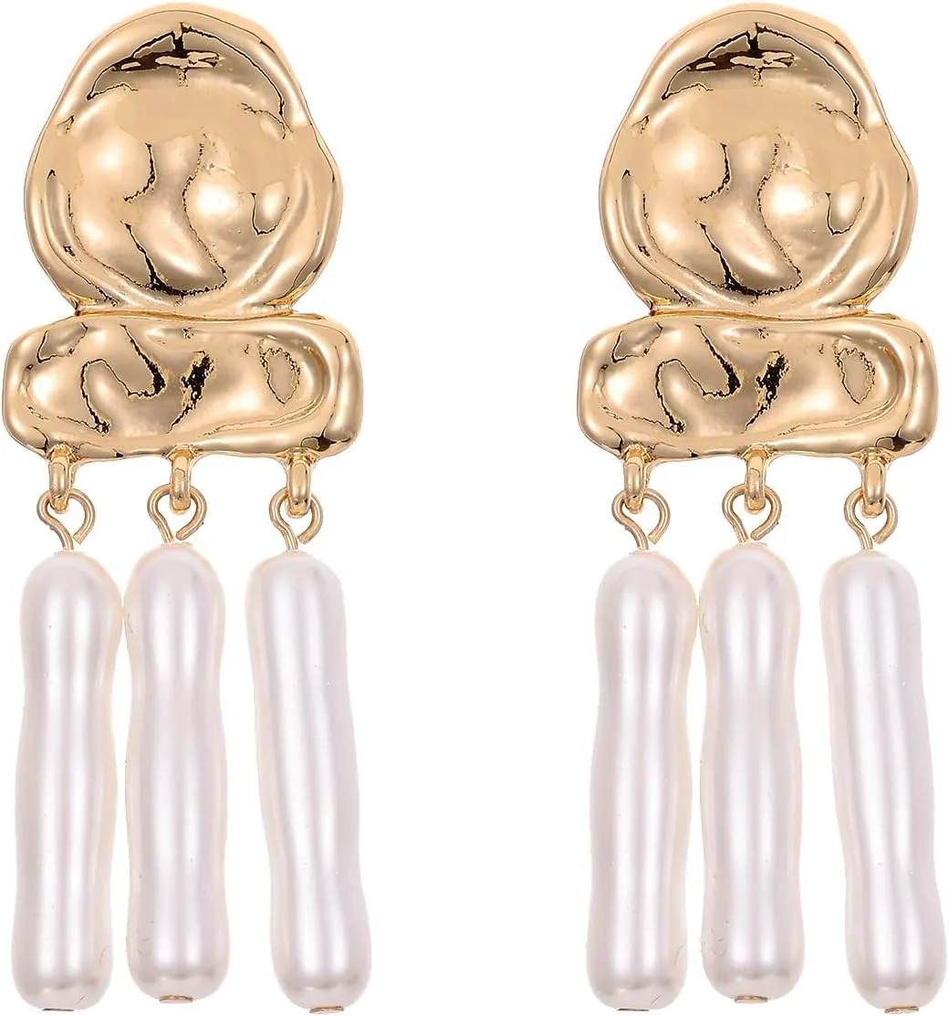 Statement Pearl Dangle Earrings,Gold and Large Pearl,Luxury Chandelier Organic Style Earrings