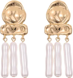 Statement Pearl Dangle Earrings,Gold and Large Pearl,Luxury Chandelier Organic Style Earrings