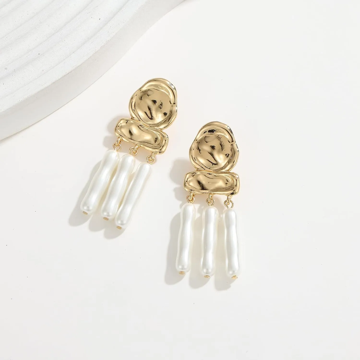 Statement Pearl Dangle Earrings,Gold and Large Pearl,Luxury Chandelier Organic Style Earrings