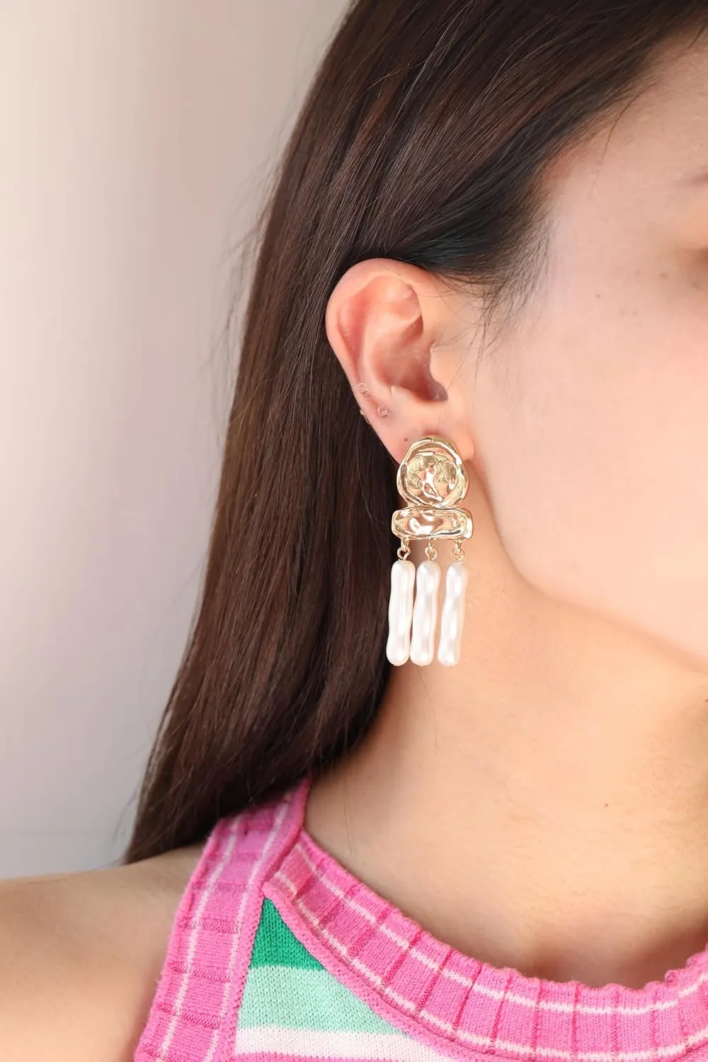 Statement Pearl Dangle Earrings,Gold and Large Pearl,Luxury Chandelier Organic Style Earrings
