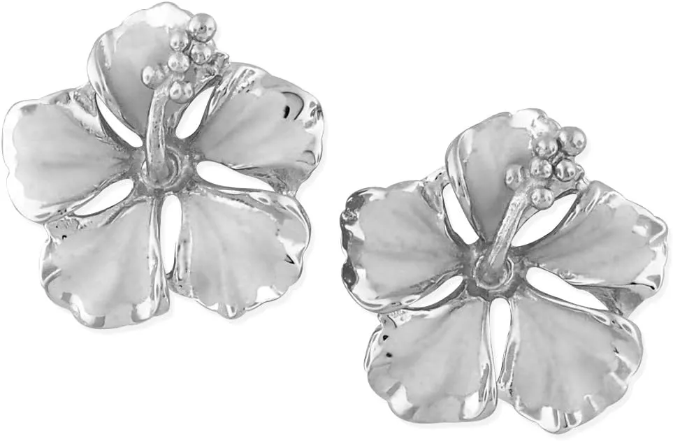 Sterling Silver 1/2 Inch Hibiscus Stud Earrings