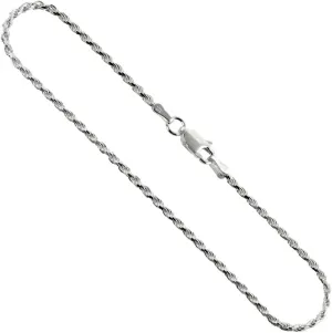 Sterling Silver Anklet Rope Chain 1.8 mm Nickel Free Italy, Sizes 9-10 inch