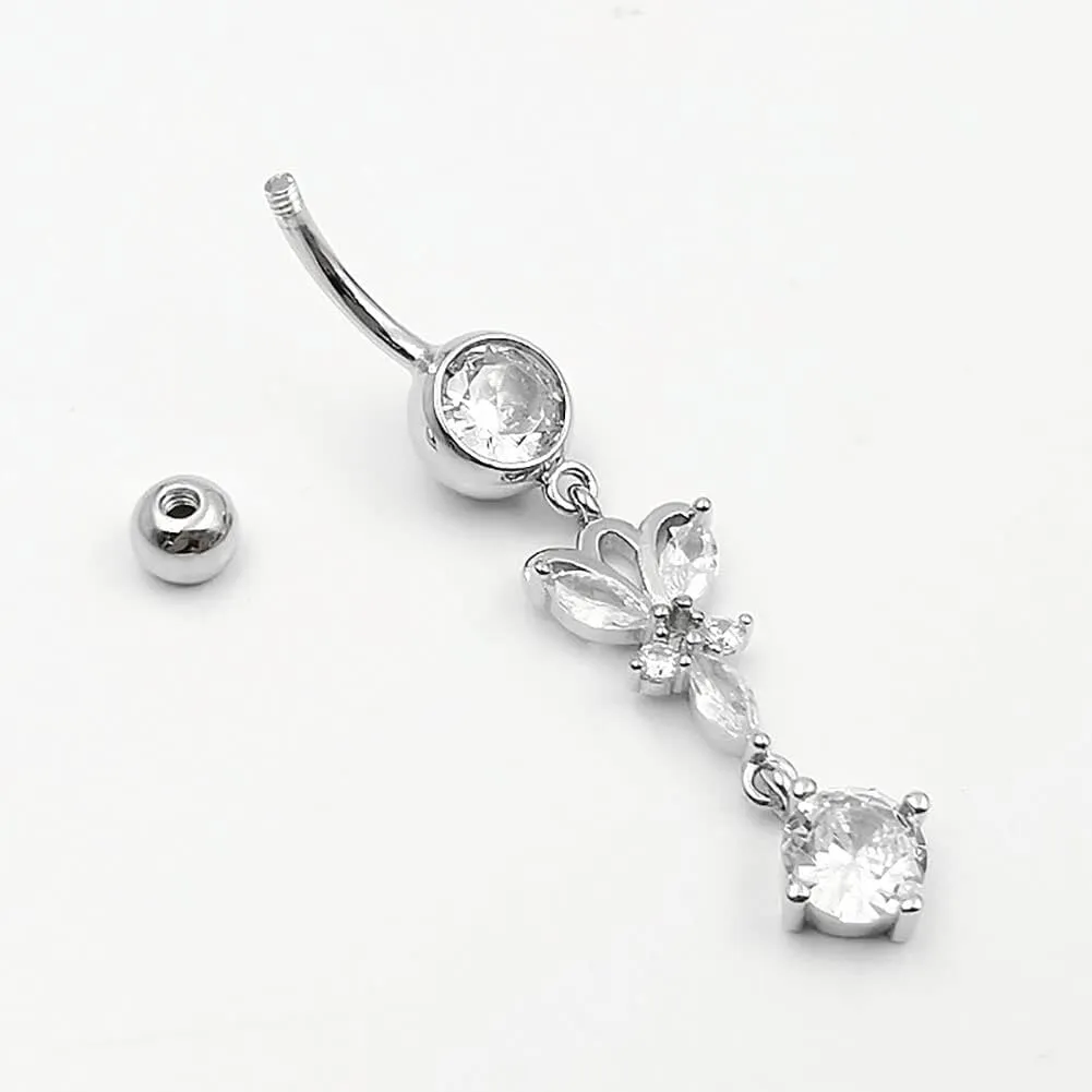 Sterling Silver Belly Button Rings, Real 925 Sterling Silver, Butterfly Belly Piercing, 14G Sterling Silver Navel Piercing Rings