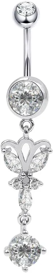 Sterling Silver Belly Button Rings, Real 925 Sterling Silver, Butterfly Belly Piercing, 14G Sterling Silver Navel Piercing Rings