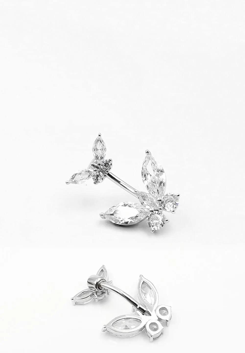 Sterling Silver Belly Button Rings, Real 925 Sterling Silver, Butterfly CZ Belly Rings, 14G Navel Piercing Rings, High Polished Smooth Surface, Resists Allergy, 925 Silver Belly Piercing