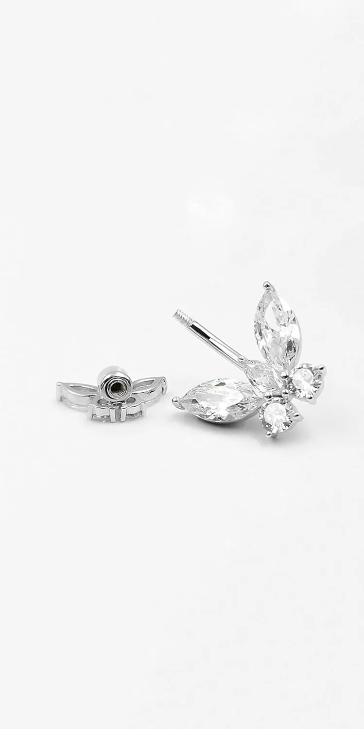 Sterling Silver Belly Button Rings, Real 925 Sterling Silver, Butterfly CZ Belly Rings, 14G Navel Piercing Rings, High Polished Smooth Surface, Resists Allergy, 925 Silver Belly Piercing