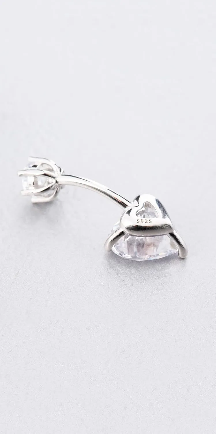 Sterling Silver Belly Button Rings, Real 925 Sterling Silver, Heart Belly Rings, 14G Navel Piercing Rings, High Polished Smooth Surface, Resists Allergy, 925 Silver Belly Piercing