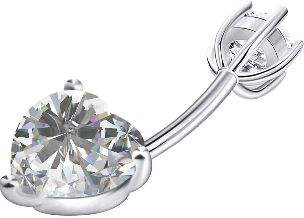 Sterling Silver Belly Button Rings, Real 925 Sterling Silver, Heart Belly Rings, 14G Navel Piercing Rings, High Polished Smooth Surface, Resists Allergy, 925 Silver Belly Piercing