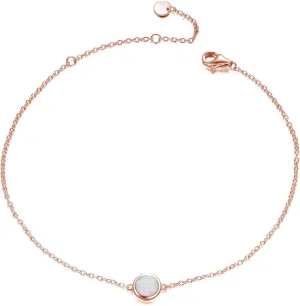 Sterling Silver Created Opal Anklets Dainty Foot Ankle Bracelets for Women