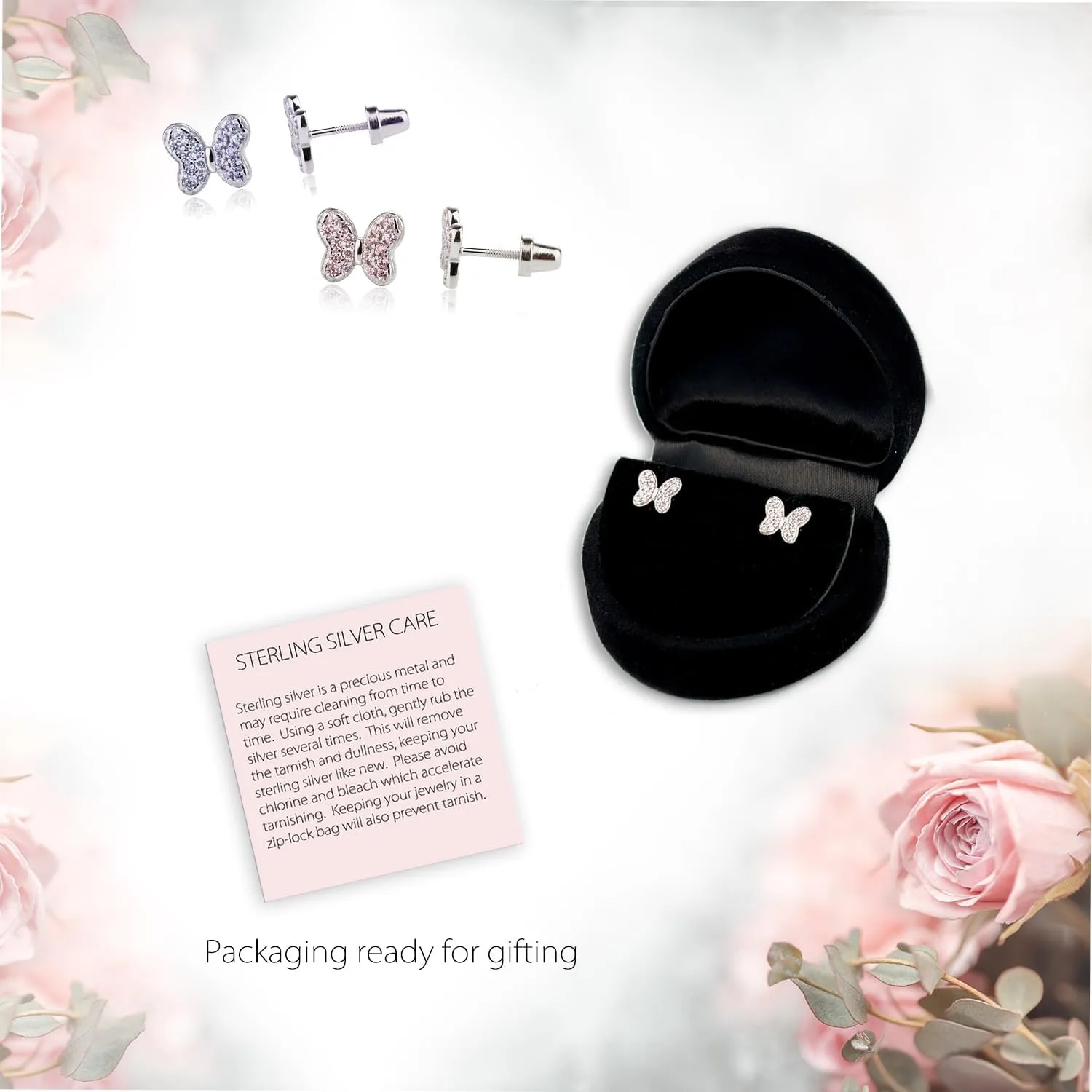 Sterling Silver CZ Butterfly Screw-Back Earrings for Little Girls and Kids