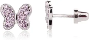 Sterling Silver CZ Butterfly Screw-Back Earrings for Little Girls and Kids