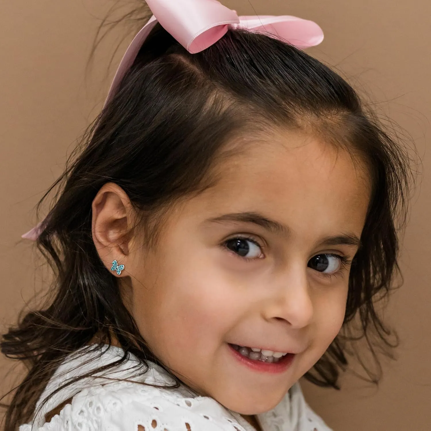Sterling Silver CZ Butterfly Screw-Back Earrings for Little Girls and Kids