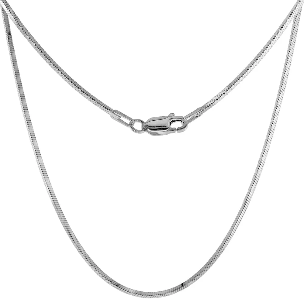Sterling Silver Square Snake Chain Necklaces & Bracelets thin 1mm Nickel Free Italy, Sizes 7-30 inch