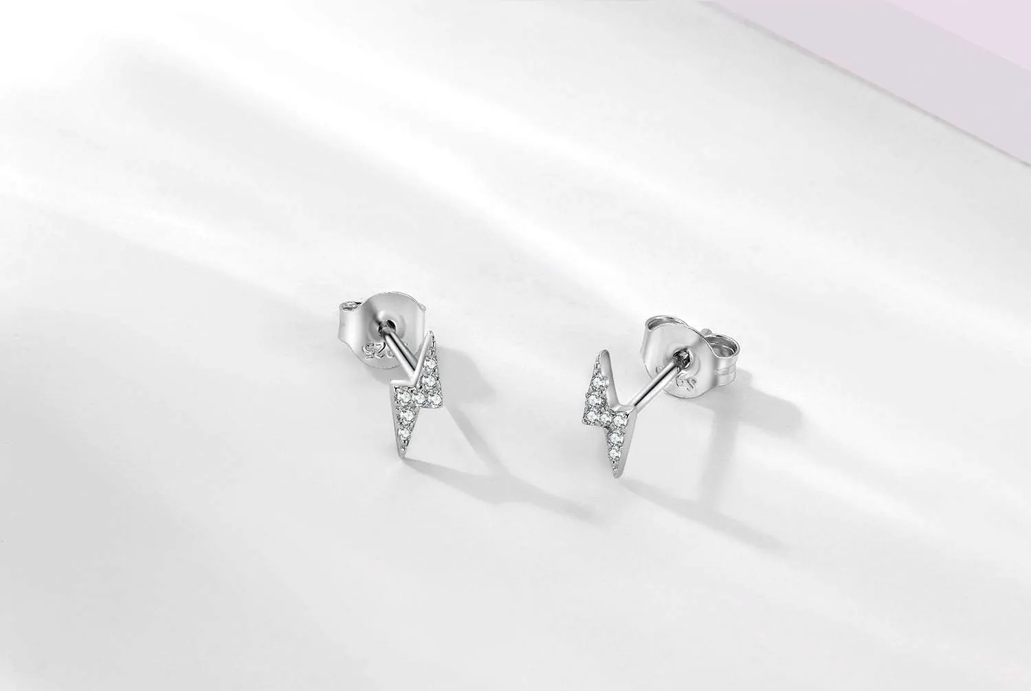 Sterling Silver Stud Earrings for Women- Hypoallergenic Small CZ Simulated Diamond Earrings Dainty Halo, Lightning Bolt, Moon Cubic Zirconia Earring Set