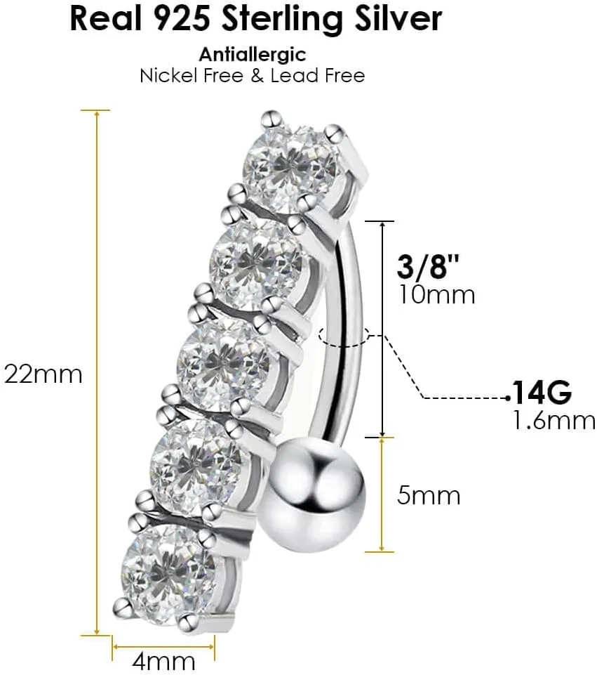 Sterling Silver Top Down Reverse Belly Button Rings, Real 925 Sterling Silver Belly Rings, 14G Reverse Belly Button Ring, Sterling Silver Navel Piercing Rings