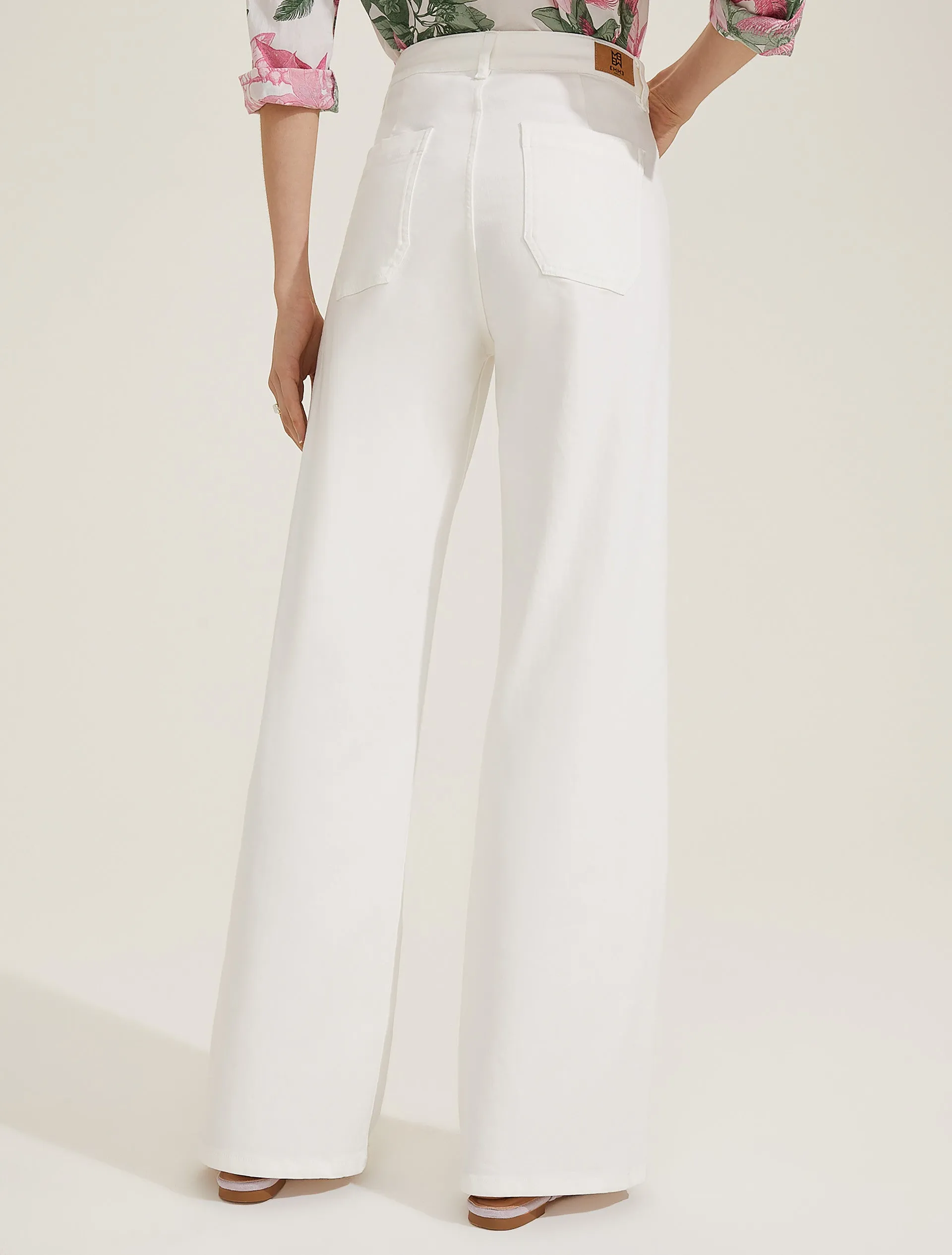 Stretch Trousers with Patch Pockets - Cream