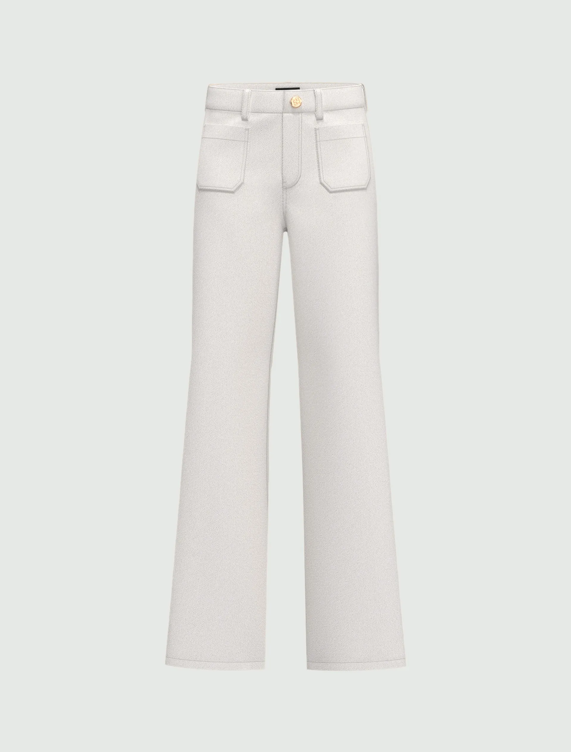 Stretch Trousers with Patch Pockets - Cream