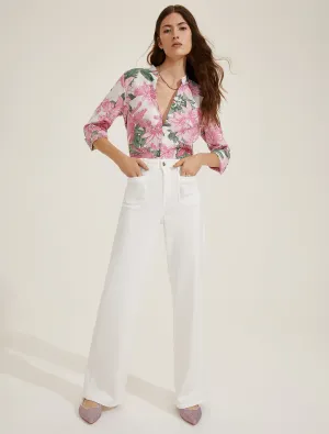 Stretch Trousers with Patch Pockets - Cream