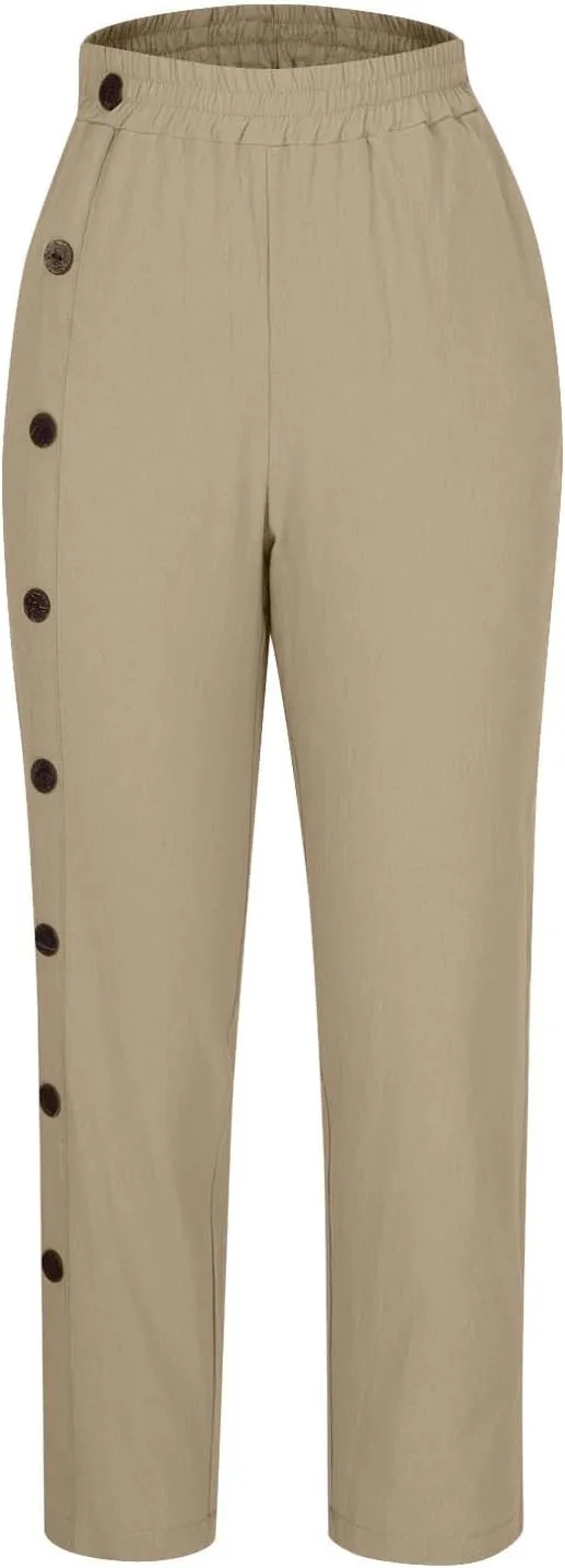Summer Linen Cropped Trousers for Women Trendy Capris High Waist Straight Wide Leg Beach Pants Loose Slacks