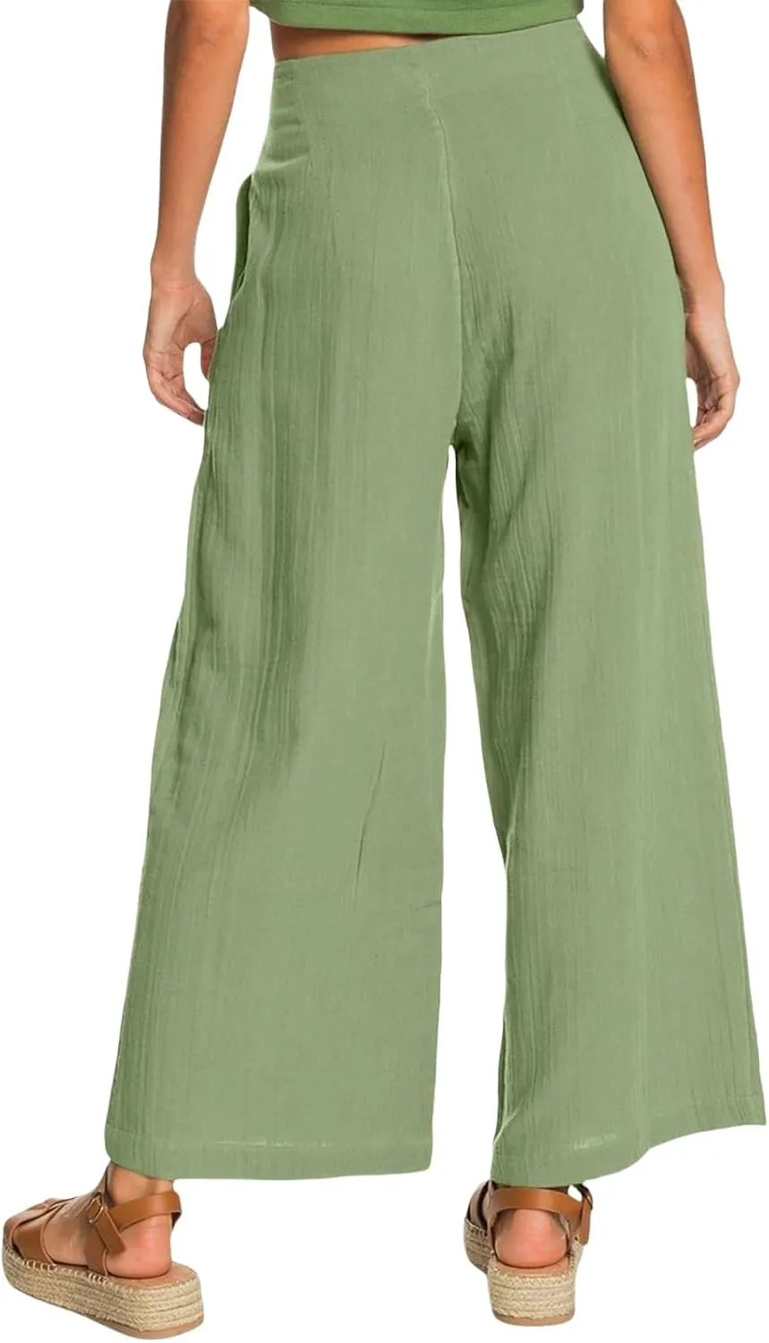 Summer Wide Leg Pants for Women Lightweight Breathable Cotton Linen Pant Stretchy Casual Trousers with Button Pockets
