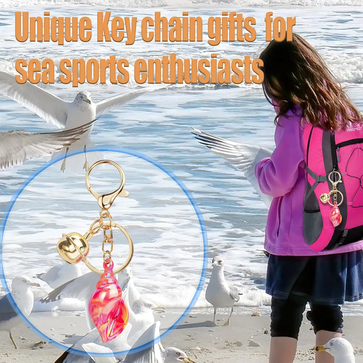 Suweibuke Cute Key Chain for Keys/Bags, Perfect Beach-themed Gift, Ocean Charm for Sea Sport Enthusiast, Beachgoer, Traveler