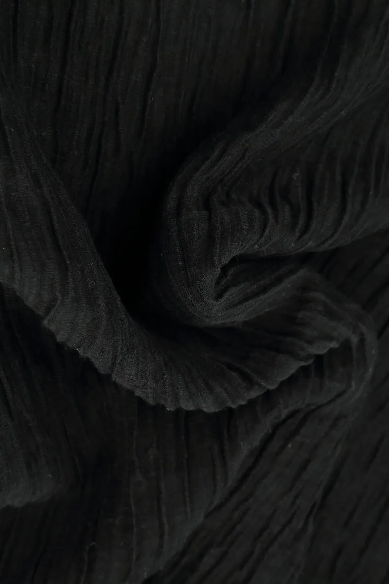 Taper Crinkled Black Silk Trousers