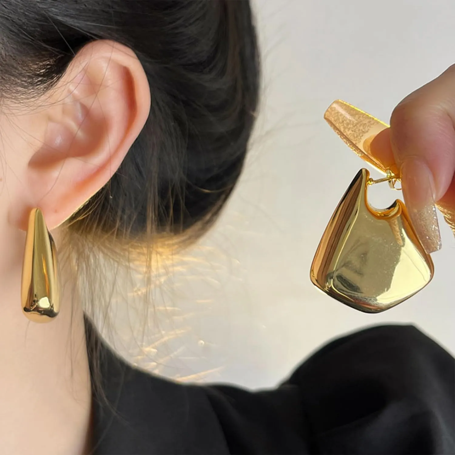 Teardrop Chunky Earrings for Women Trendy Hoop Earring Set Earring Dupes, Fashion Gold Large Drop Earrings