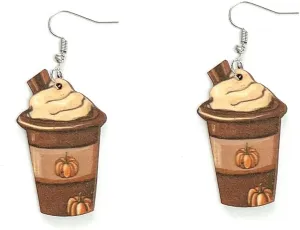 Thanksgiving Coffee Pumpkin Earrings Wood Funny Water Droplets Dangle Earrings for Women hanksgiving Day Costume Party Jewelry