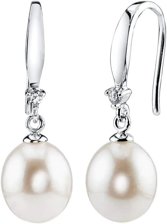 The Pearl Source Real Pearl Dangle Earrings for Women with Genuine AAA Quality White Freshwater Cultured Pearls | 14K Gold Plated 925 Sterling Silver Earrings for Women