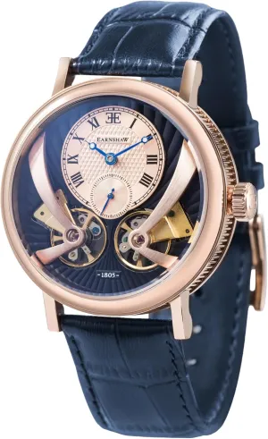 Thomas Earnshaw Mens 43mm Beaufort Anatolia Double Barrel Automatic Watch with Open Heart Dial and Genuine Leather Strap ES-8059