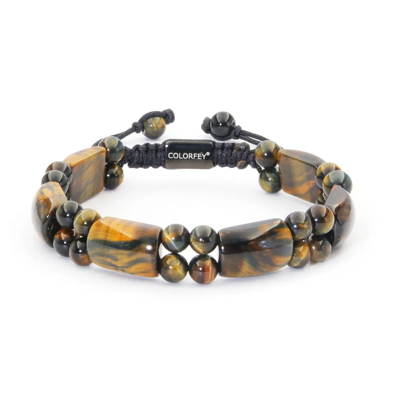 Tiger Eye Stone Bracelet for Men - COLORFEY Authentic Mens Beads Bracelets Unique Tiger Eye Crystal Bracelet for Men, Unltimate Protection Mens Stone Bracelet Healing Power Energy Gifts for Father Son
