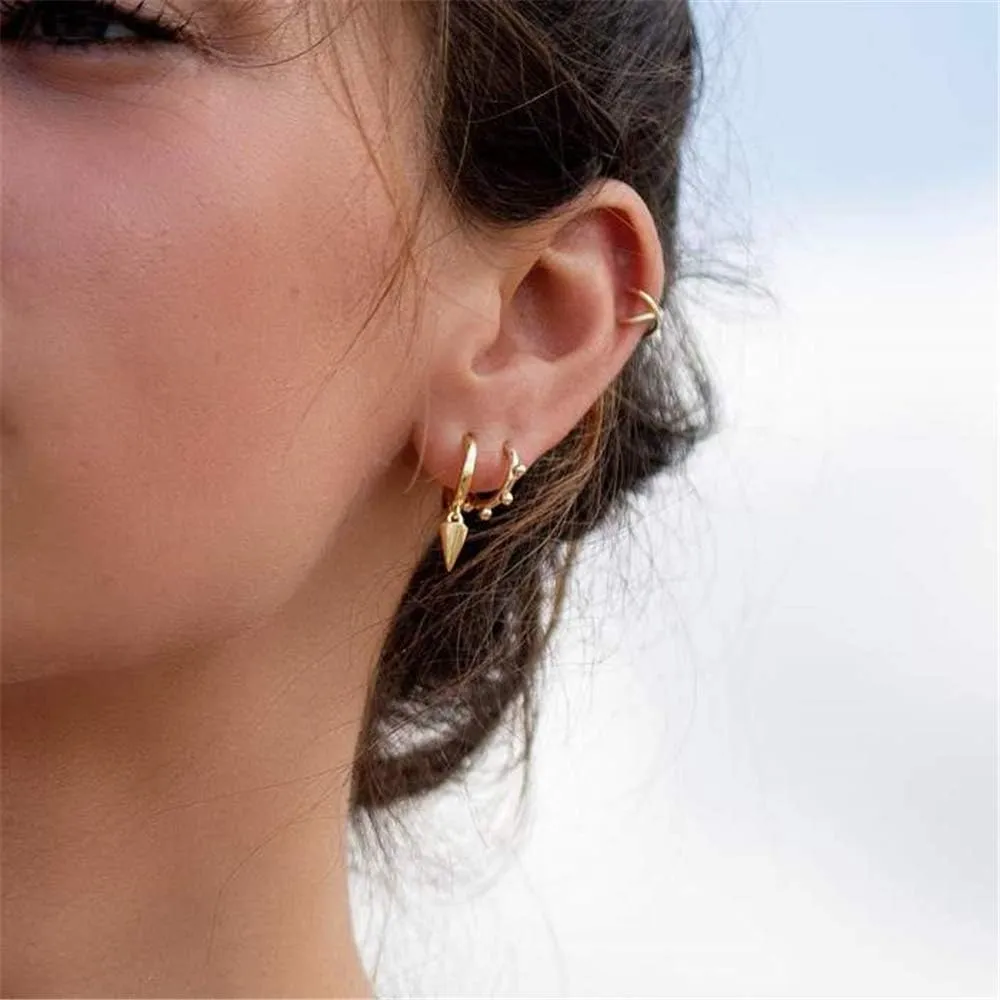 Tiny Punk Spike Dangle Drop Hoop Earrings for Women Teen Girls Men Sterling Silver Charms Hoops Cuff Cartilage Stud Tragus Helix Wrap Minimalist Geometric Earrings Hypoallergenic Fashion Personalized