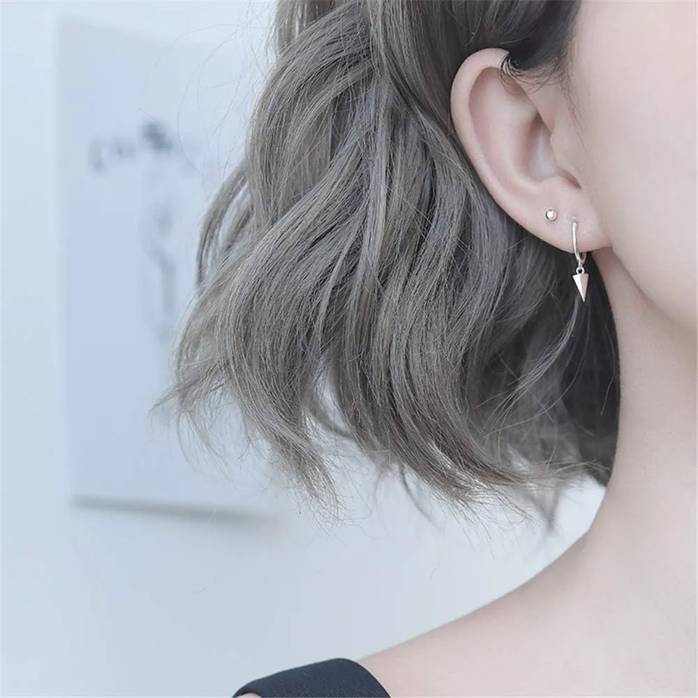 Tiny Punk Spike Dangle Drop Hoop Earrings for Women Teen Girls Men Sterling Silver Charms Hoops Cuff Cartilage Stud Tragus Helix Wrap Minimalist Geometric Earrings Hypoallergenic Fashion Personalized