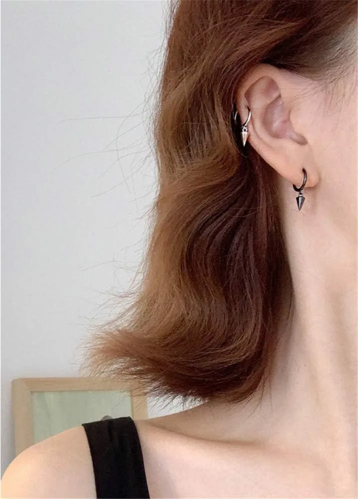 Tiny Punk Spike Dangle Drop Hoop Earrings for Women Teen Girls Men Sterling Silver Charms Hoops Cuff Cartilage Stud Tragus Helix Wrap Minimalist Geometric Earrings Hypoallergenic Fashion Personalized