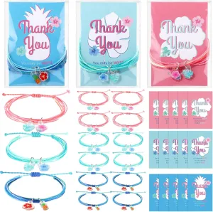 Tondiamo 15 Sets Summer Friendship Bracelets Appreciation Gifts Bulk with Blessing Card Friendship Adjustable Stretch Bracelet for Girls Boys Friends