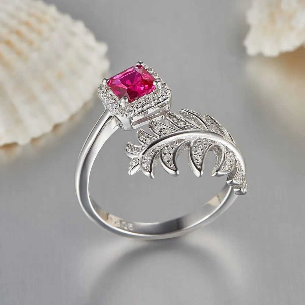 Trendy Feather Rings for Women 925 Sterling Silver Knuckle Stacking Finger Statement Ring CZ Jewelry Gift