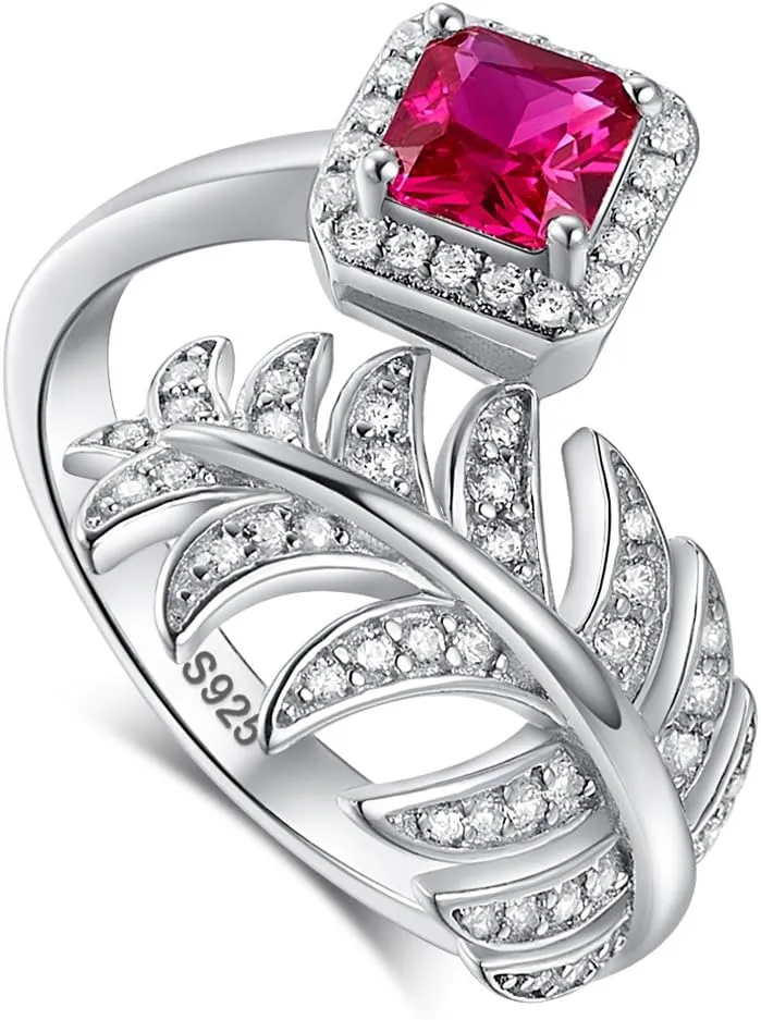 Trendy Feather Rings for Women 925 Sterling Silver Knuckle Stacking Finger Statement Ring CZ Jewelry Gift