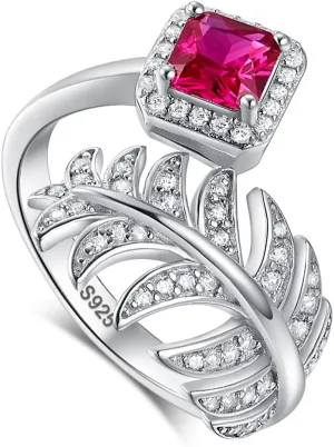 Trendy Feather Rings for Women 925 Sterling Silver Knuckle Stacking Finger Statement Ring CZ Jewelry Gift